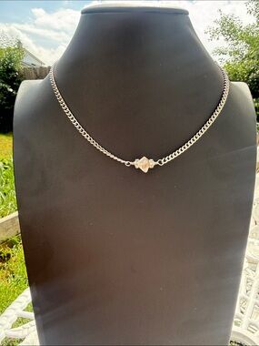 Herkimer Diamond Station Necklace w Rhinestone Accents Stainless Steel 16 in